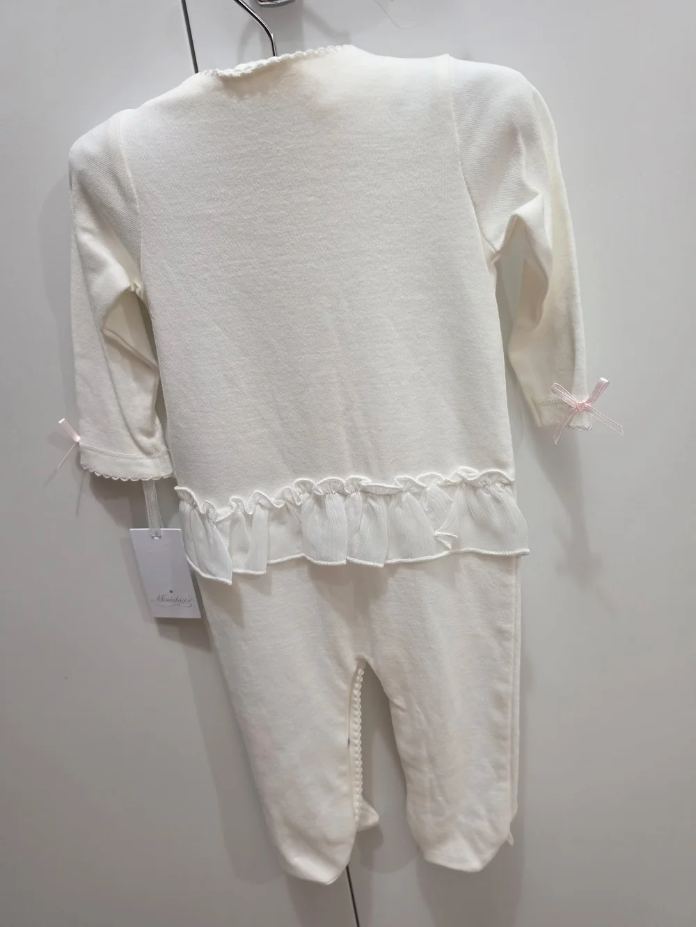 Cream Baby Footed One-Piece with Pink Floral Detail And Tulle Frill At The Back